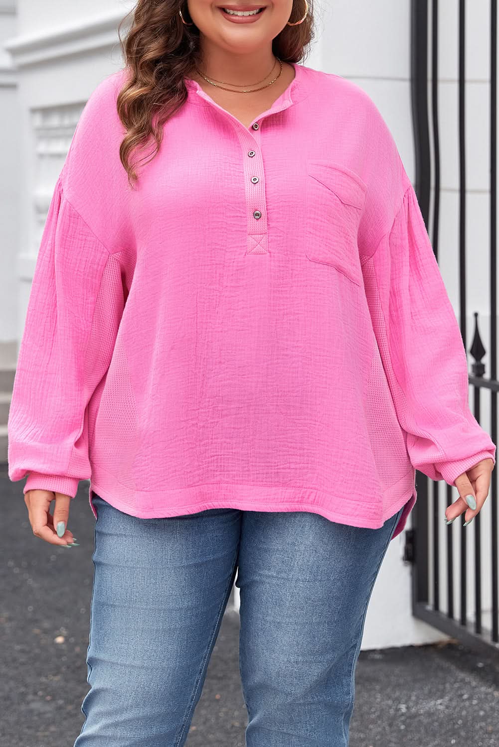 Bonbon plus size half-button top - Love Salve